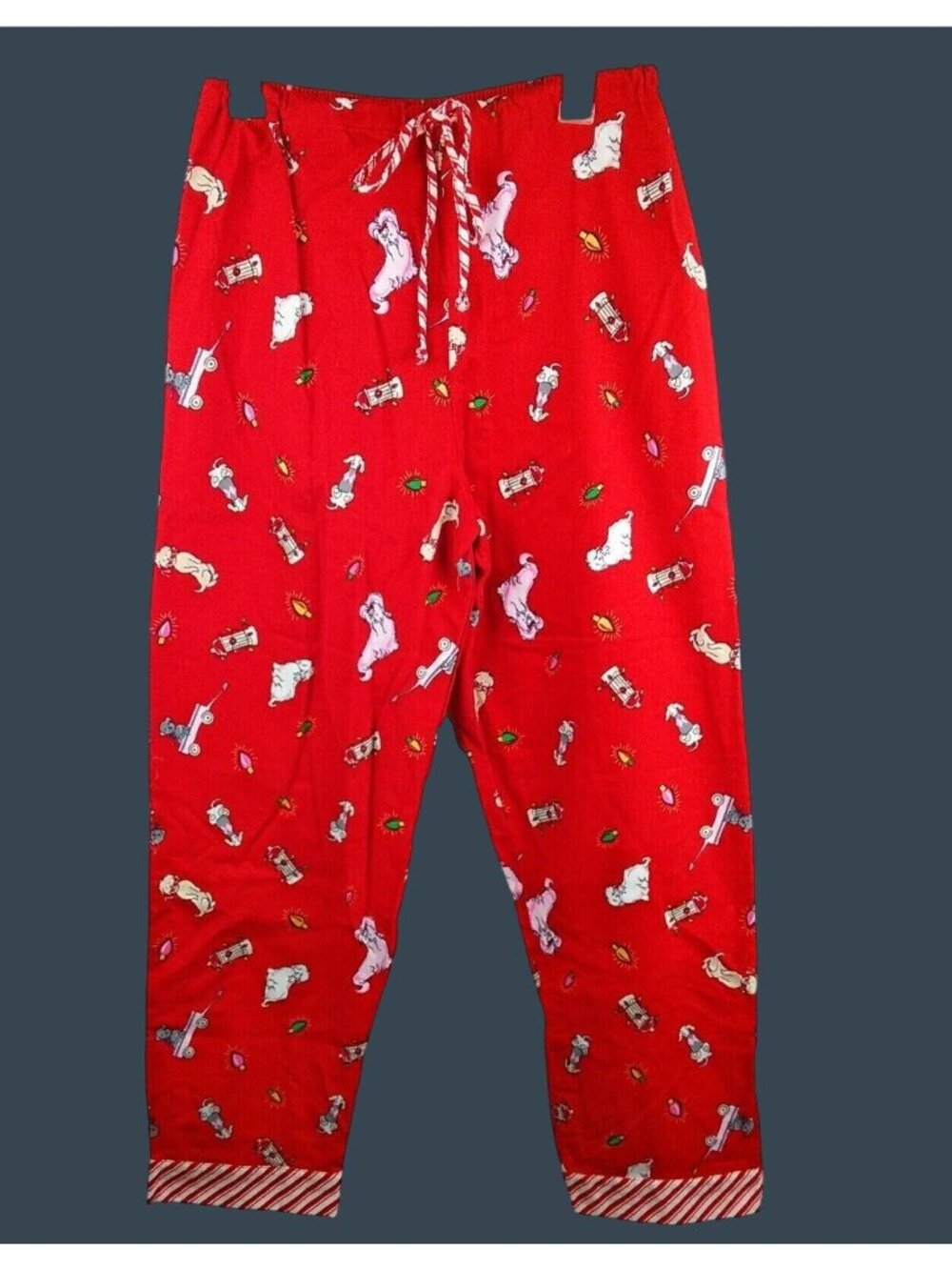 French Jenny Red Cotton Pajama Pants M Peppermint Dogs Holiday Print Lounge Wear